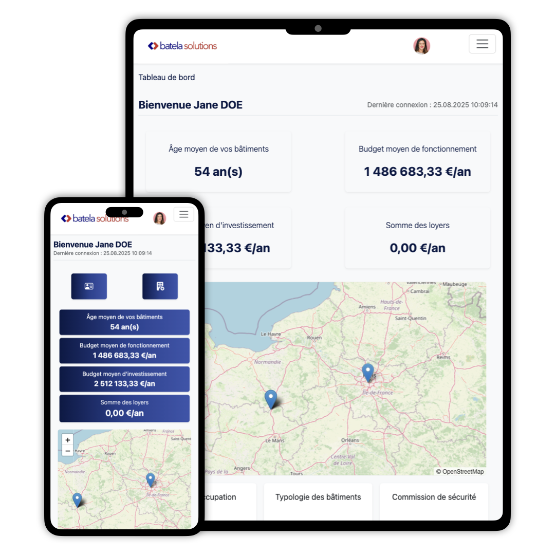 visuel du dashboard de Batela Solutions sur tablette et mobile